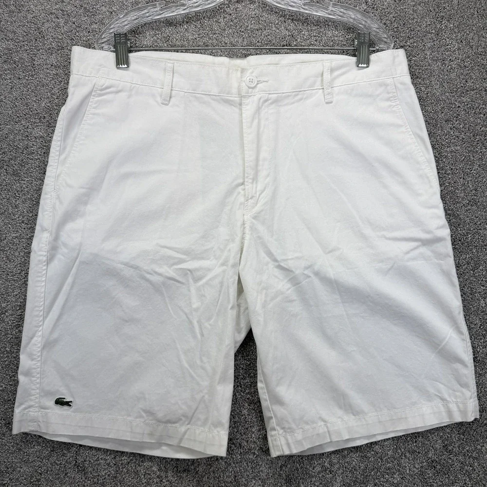 Lacoste Shorts Mens 36 White Classic Fit Chino Cotton 11in Logo Casual Summer